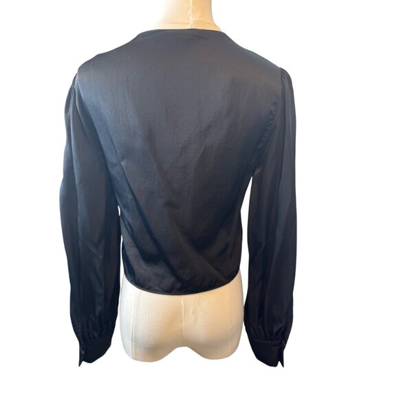 Zara Black XS Satin Long Sleeve Gold Ring Detail Top - Picture 6 of 10